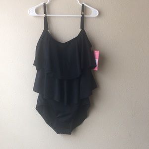 Black Layered Slimming Swimsuit